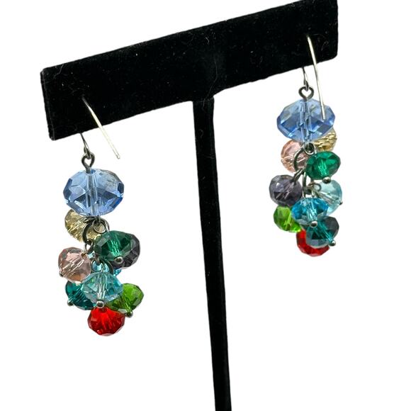 Multi-Colored Y2k Dangle Beaded Fashion Jewelry Earrings Pierced Hook - Picture 1 of 9